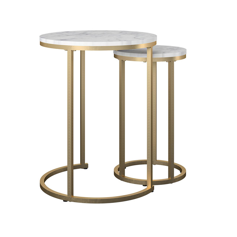Ayanda Frame Nesting Tables, Gold, White Marble