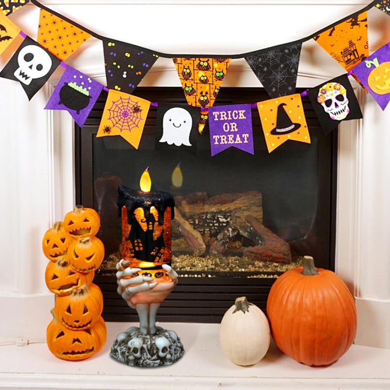 Bougie boule de neige d'Halloween avec lampe allumée à piles USB Spooky Spinning Water Tornado