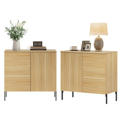 Union Rustic Modern Minimalist Wood Nightstand Set Of 2 With Doors , Large End Table,Reeded Design Bedside Table For Bedroom, Living Room,Entryway