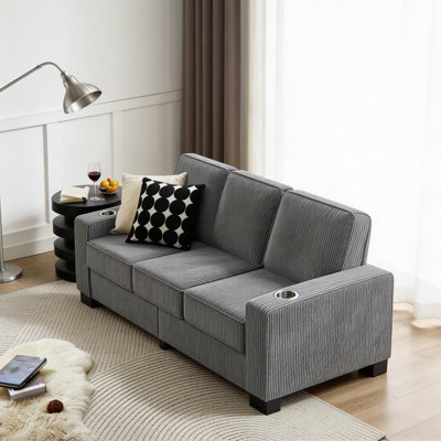 Canapé 83,6 po en velours côtelé moderne 83,86 po - Gris doux et confortable pour le salon, la chambre à coucher et le bureau
