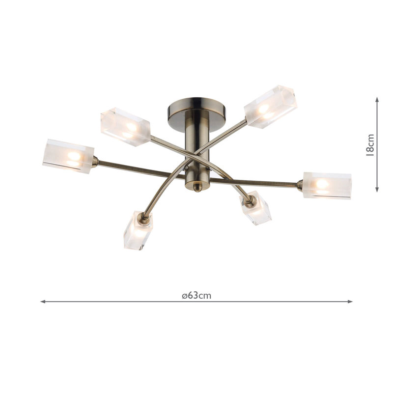 Nevaeh Glass Semi Flush Mount, Antique Brass