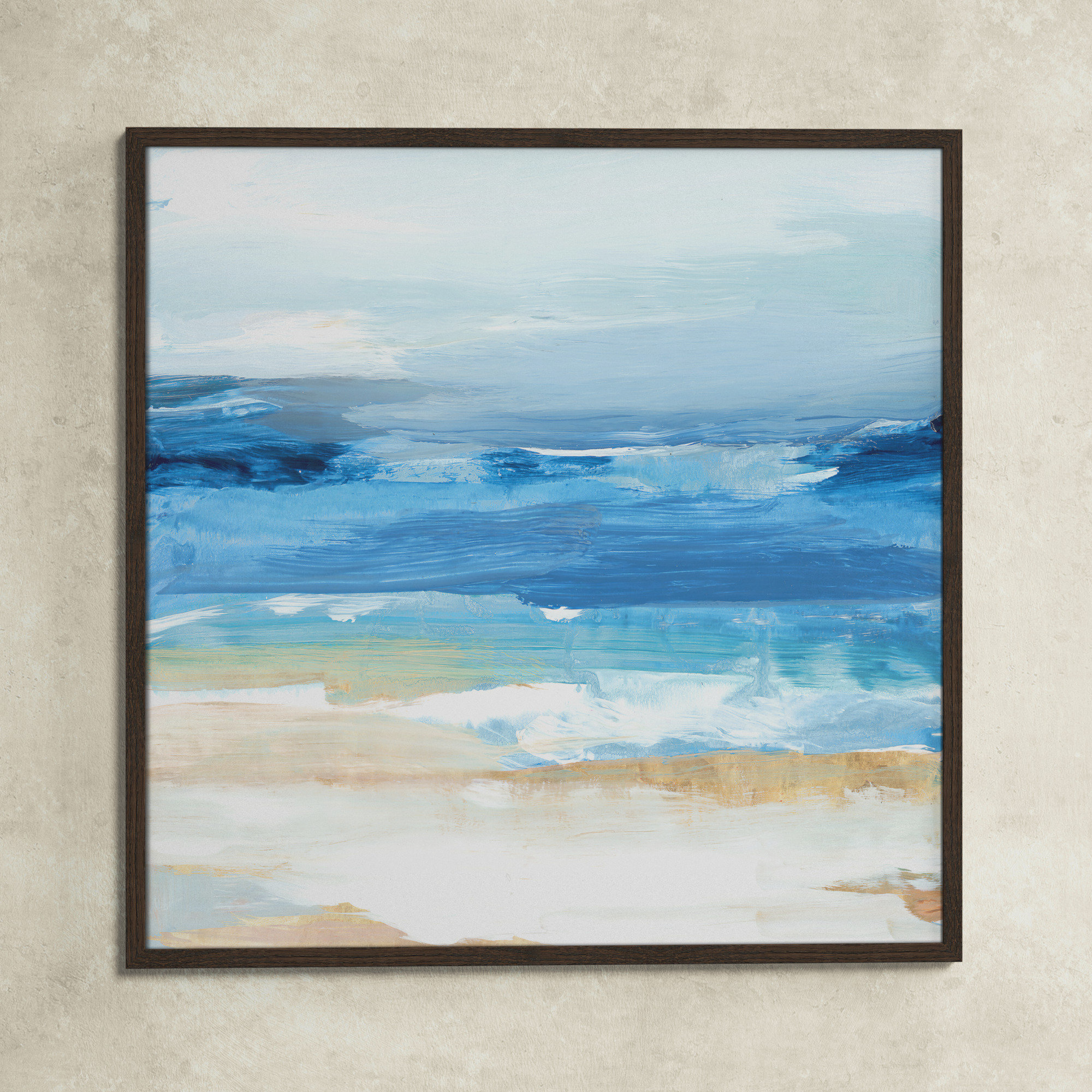 Surface Waves - Picture Frame Painting Print, Walnut Framed, 32" H x 32" W x 0.75" D