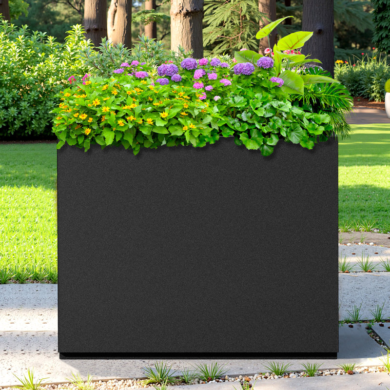 Large Rectangular Planter - Metal Rectangular Planter Box with Drainage Holes for Indoor and Outdoor Use, Black