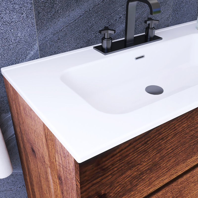 36 po W Meuble-lavabo simple avec lavabo et 3 trous de robinet, Noyer