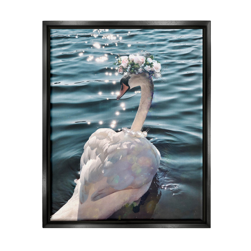 «Flower Crown Swan Lake Ripples», cadre flottant, impression sur toile, H 21 po x l 17 po x P 1,7 po