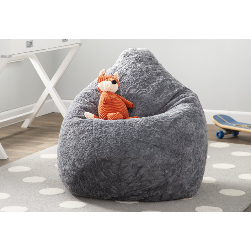 Fluffy Bean Bag Chair & Lounger, Gray Faux Fur Polyester