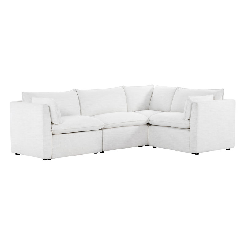 4PC Super Wide Modular Power Sectional-White, White Polyester