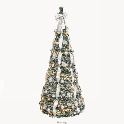 7Ft Prelit Pop Up Christmas Tree Decoration, Collapsible Artificial Xmas Tree with 200 Warm Lights