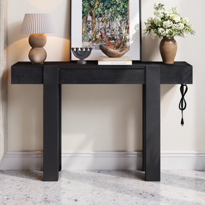 Console rustique minimaliste - tiroir caché, prise de courant latérale, profil mince de 13,4 po