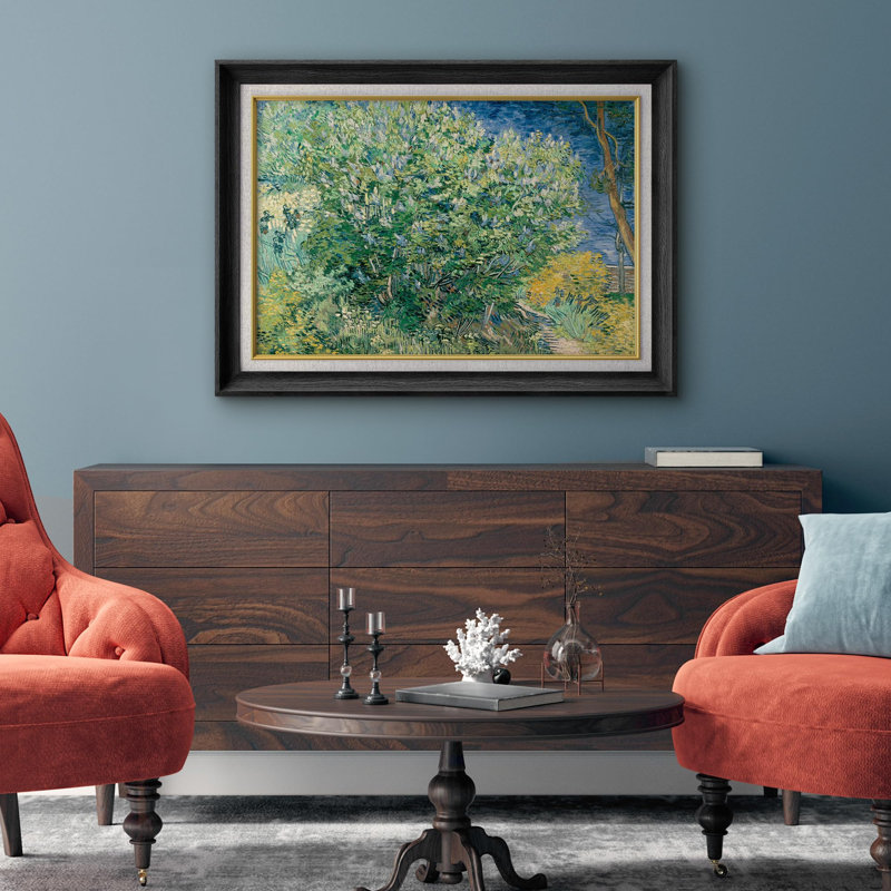 «Lilac Bush», reproduction encadrée sur papier par Vincent Van Gogh, Cadre noir, Pas de tapis