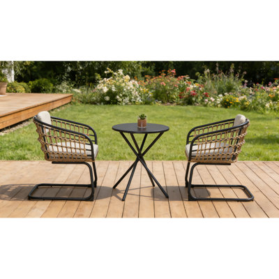 Chaises de patio en acier durable avec coussins, design beige moderne