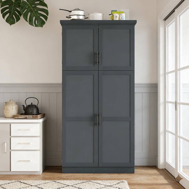 Garde-manger autoportant avec tablettes de porte et plateaux coulissants, Gris