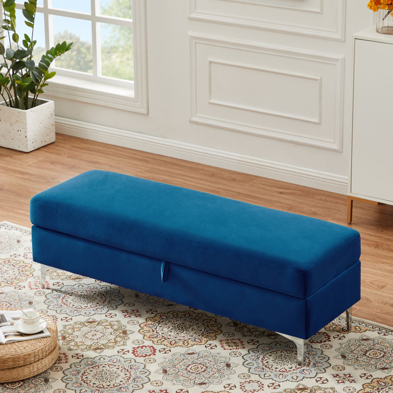Banc de rangement rembourré Alliber, Bleu marine