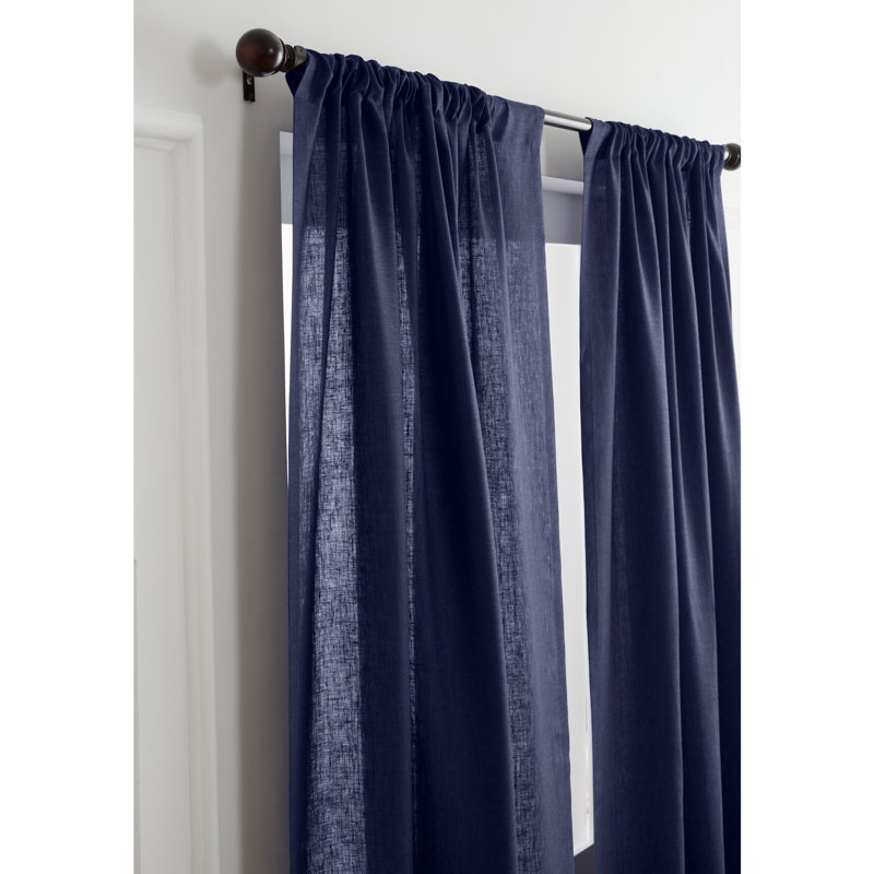 Linen Curtain with Rod Pocket, 52" W x 108" L, Chambray Navy