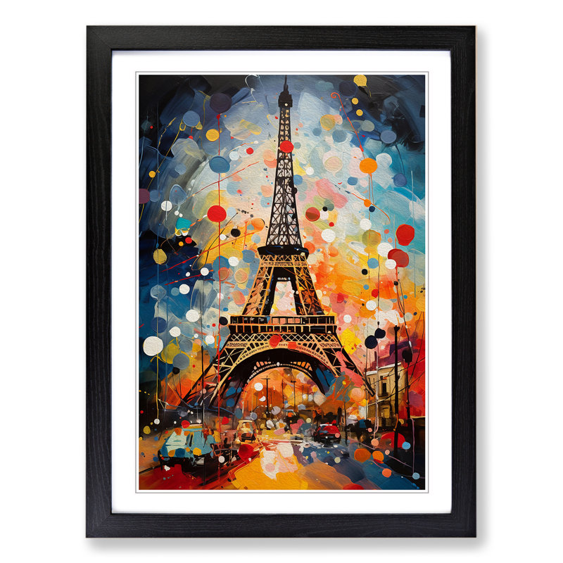 Eiffel Tower Dadaism - Single Picture Frame Print on Wood, 46" H x 34" W x 2" D, Black