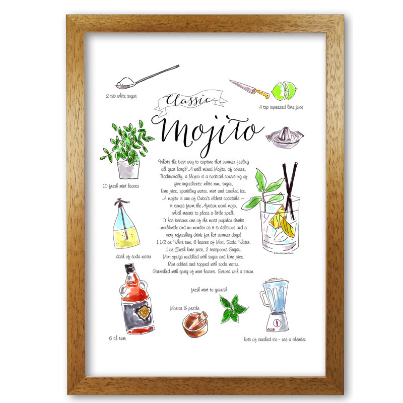 Mojito Cocktail Recipe - Print, Honey Oak, 29.7 cm H x 21 cm W x 5 cm D
