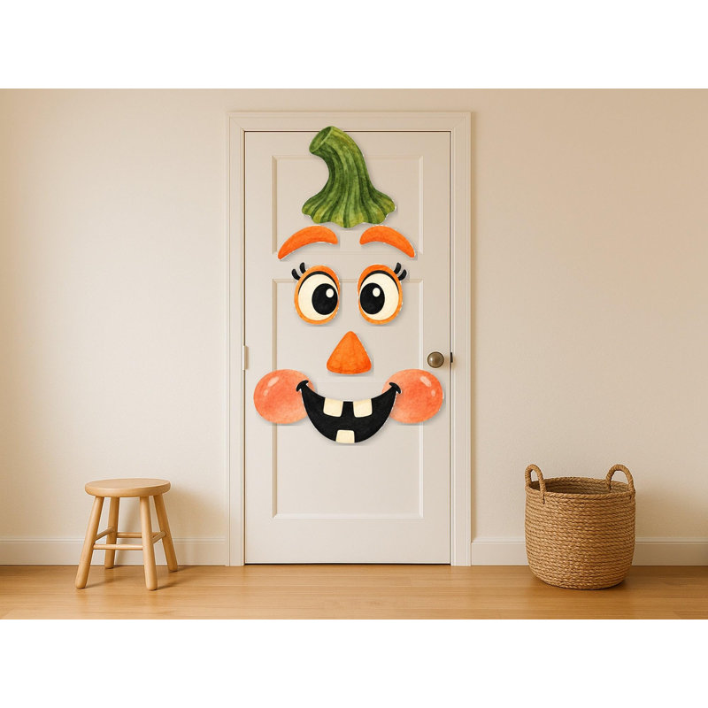 Jack O Lantern Door Face Wall Decals, Set of 23 Peel and Stick Nursery Wall Stickers, Satin Finish Removable Kids Room Wall Art, 20"W x 20"H (50 x 50 cm)