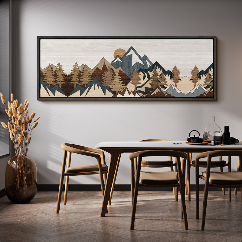 «Western Wood Effect Landscape Geometric Mountain Landscape», incrustation en bois sur toile, H 20 po x l 60 po