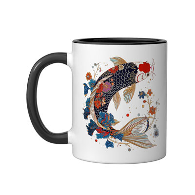 Floral Koi Carp Ceramic Mug, 11oz