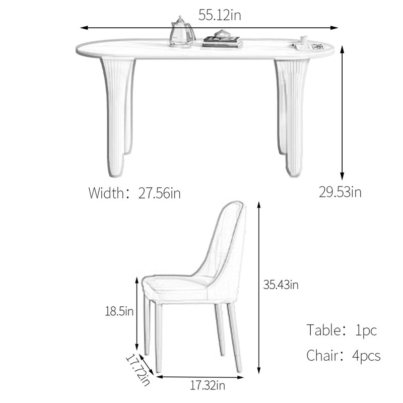 Ensemble de table de salle à manger Creative, H 29,53 po x L 55,12 po x l 27,56 po