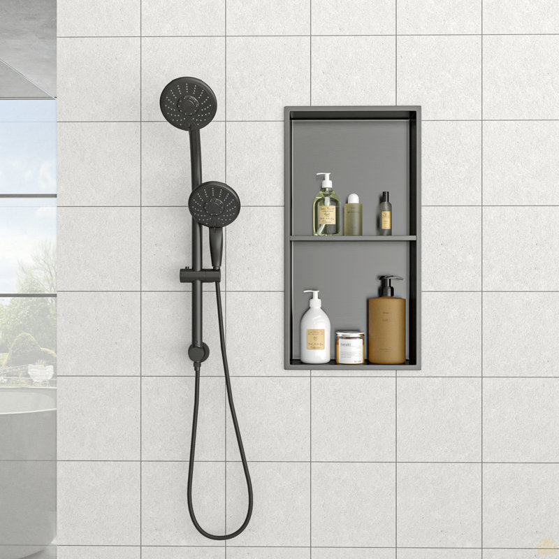 13" x 25" Stainless Steel Shower Niche Double Shelf, Gunmetal Black