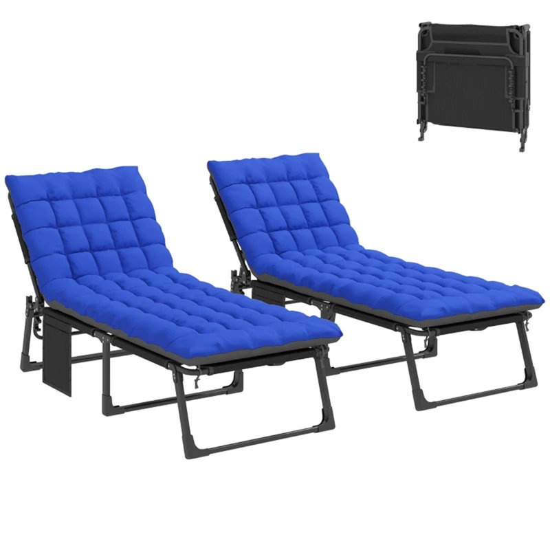 Set of 2 Backrest Recliner Chair,Folding Sun Lounger chairs,Cozy Recliner Chairs, Blue, Dark Gray