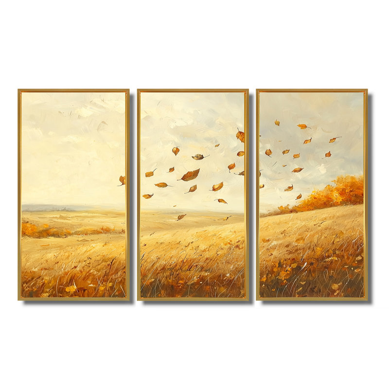 Windy Meadow Prairie Leaves IV - feuilles, art mural - 3 pièces, H 28 po x l 36 po, Impression encadrée sans passe-partout