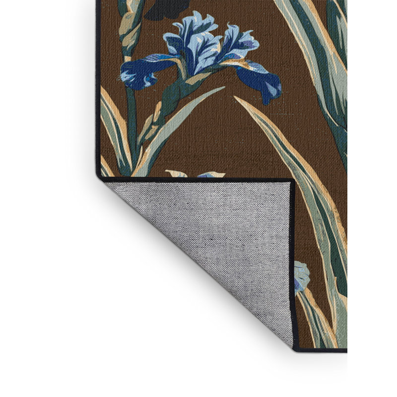 Machine Washable Botanical Brown Area Rug, Rectangle 8' x 12'