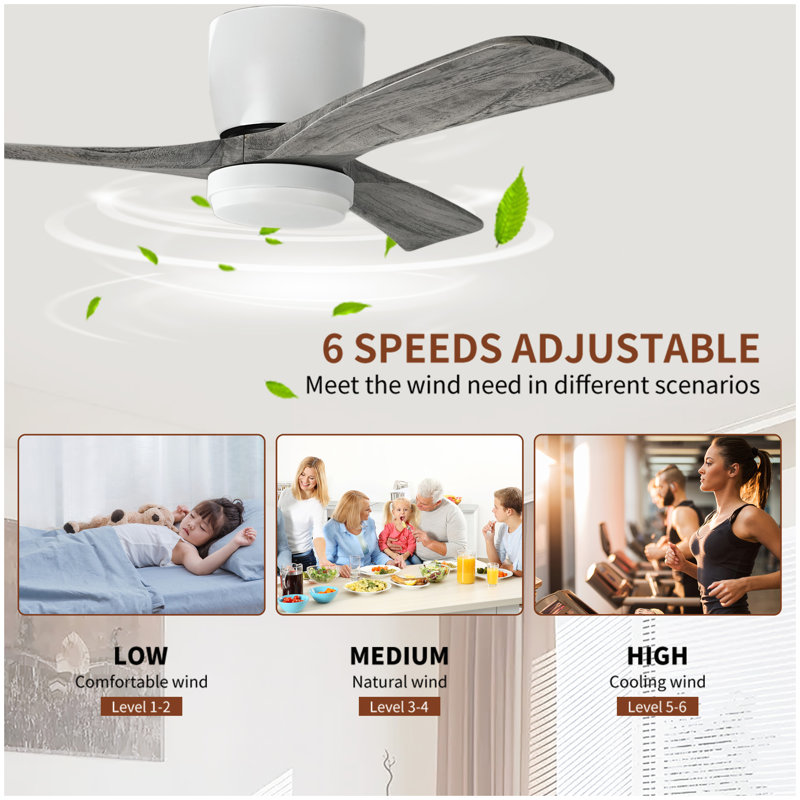 Ventilateur de plafond en bois massif 42 po avec plafonnier encastré, moteur à courant continu (noyer gris vieilli)