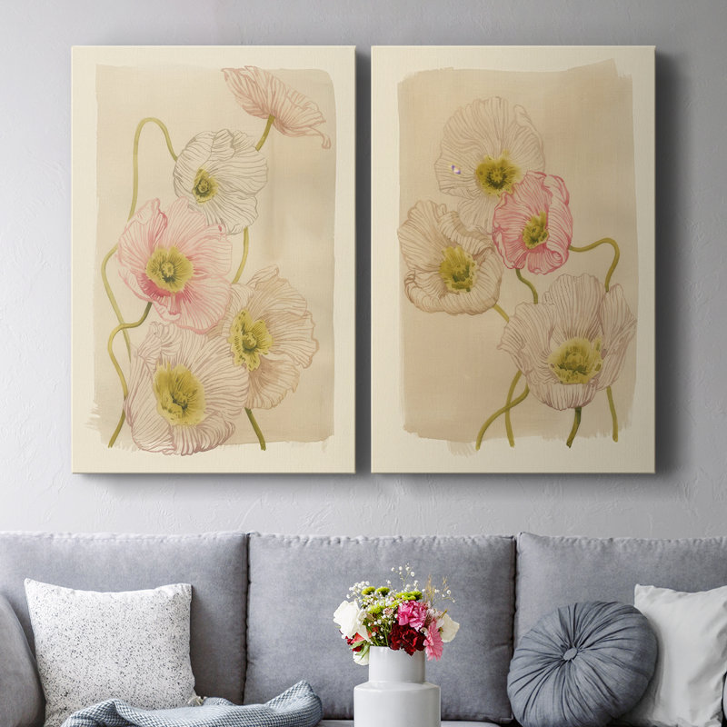 Rétro coquelicots I - Toile tendue avec châssis de qualité supérieure - Prêt à être accroché, H 60 po x l 40 po