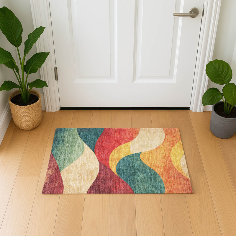 Premium Machine Washable Mayfield  swirls Rug, 1'8" x 2'6", Orange