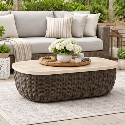 Table basse d'extérieur Kimo, détails en osier brun, 50 po