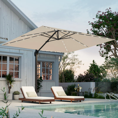 Parasol de patio en porte-à-faux 10 x 8 pi à énergie solaire, confort extérieur ultime avec rotation à 360 ° et réglage de l'angle du pavillon