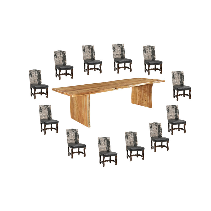 13-Piece Live Edge Solid Wood Dining Set, Gray/Black, Natural