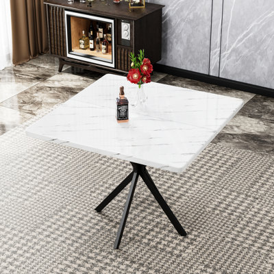 Table de salle à manger carrée pour 4 à 6 personnes, 38,6 po blanc avec pieds en fer, facile à nettoyer et à assembler Table 38,6 po x 38,6 po, fer à repasser, assembler