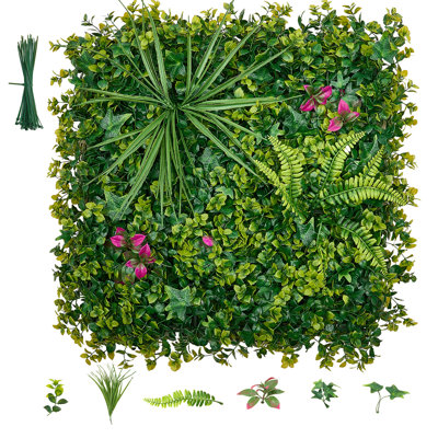 Mur de plantes artificielles, panneaux de buis artificiels de 20 x 20 po, clôture de haie d'intimité avec toile de fond avec protection solaire, écran mural en fausse herbe pour le mariage, jardin intérieur, extérieur, cour arrière