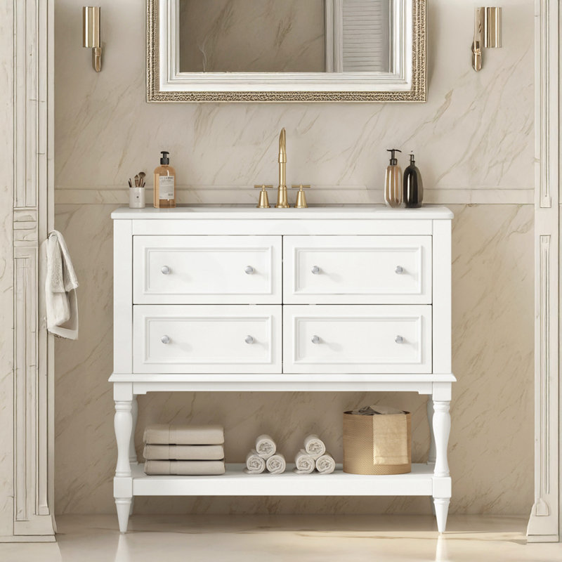 Freestanding Bathroom Vanity Set with 4 Drawers, White
