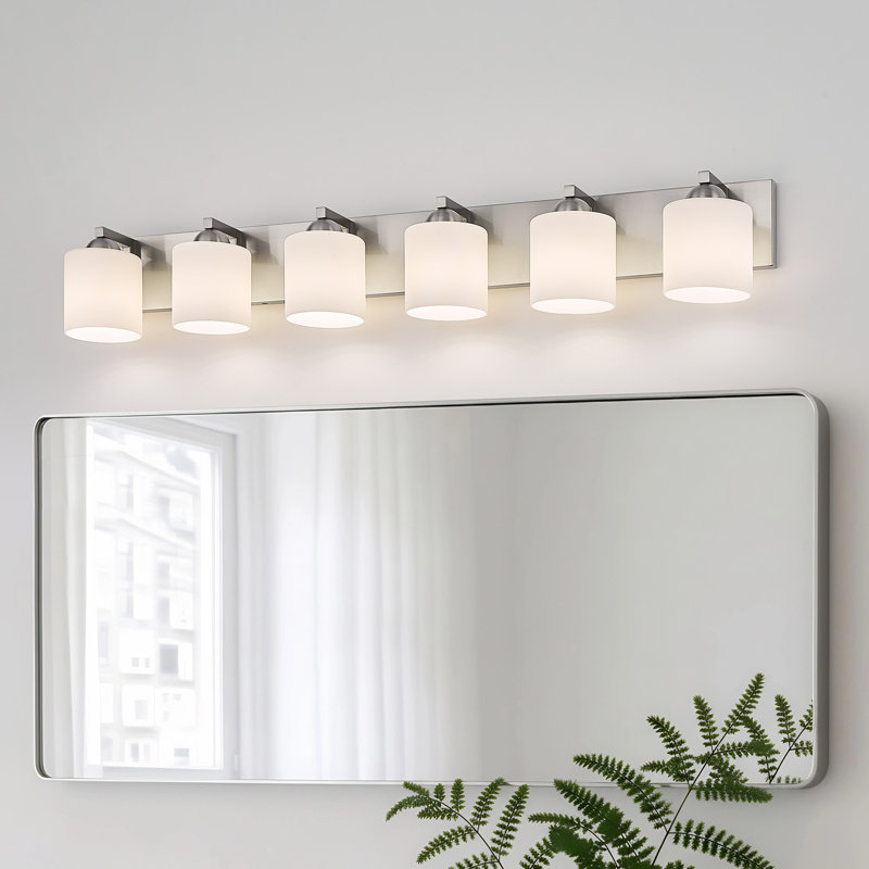 3-Light Bathroom Vanity Light Fixture with Opal Glass Shades, Brushed Nickel, 6