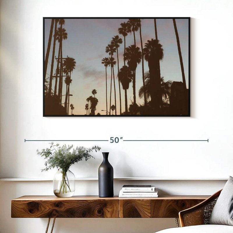 Silhouette des palmiers de Los Angeles, Cadre flottant noir, 40 po x 27 po