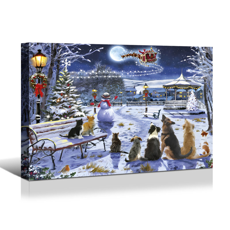 Toile encadrée, décoration de Noël, père Noël en traîneau avec renne, peinture décorative pour cadeau de Noël, bureau, salle à manger, salon, salle de bain, chambre à coucher, prêt à accrocher, encadré sur toile