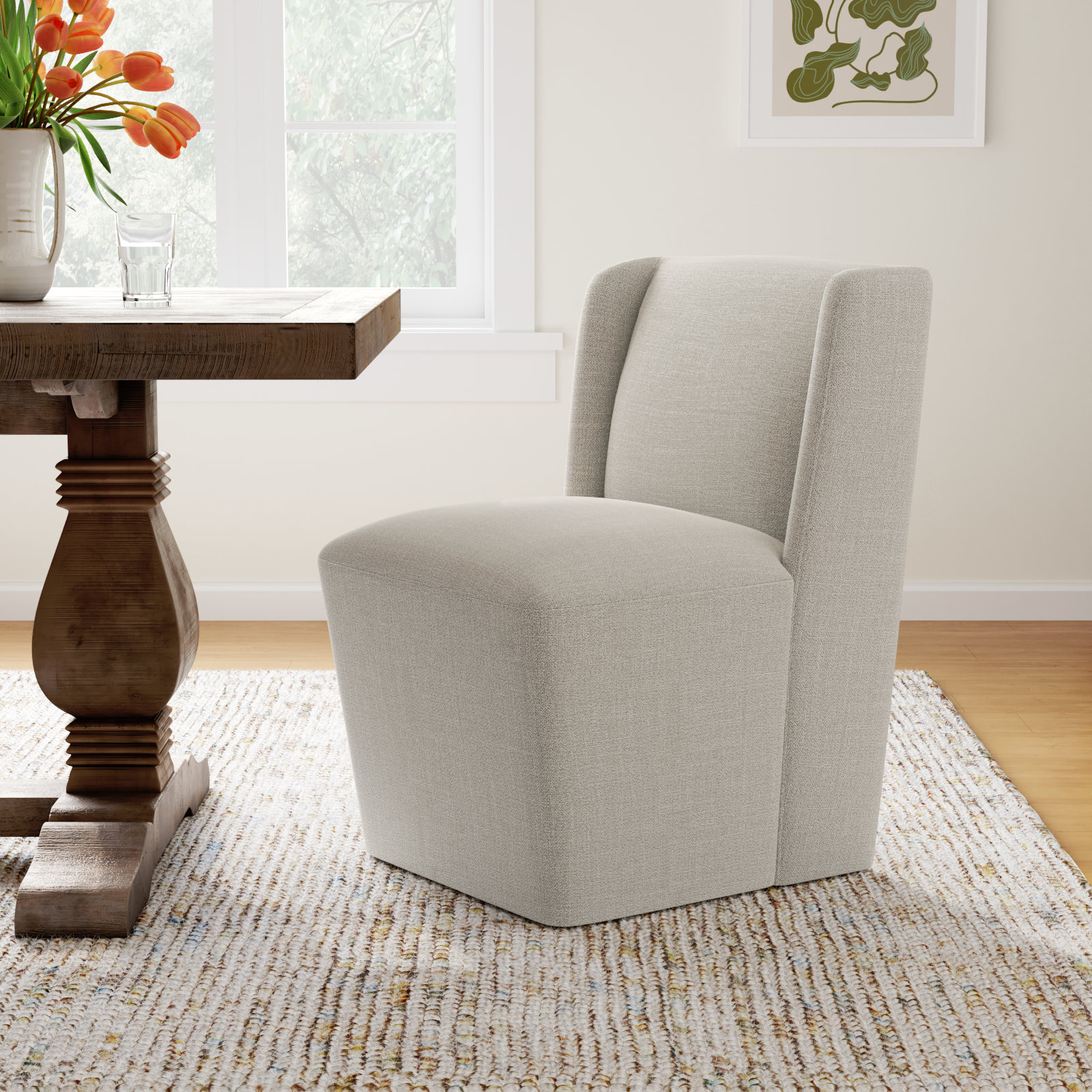 Ardeth Dining Chair, Effie Flax Performance Linen, 33" H x 23.23" W x 26" D