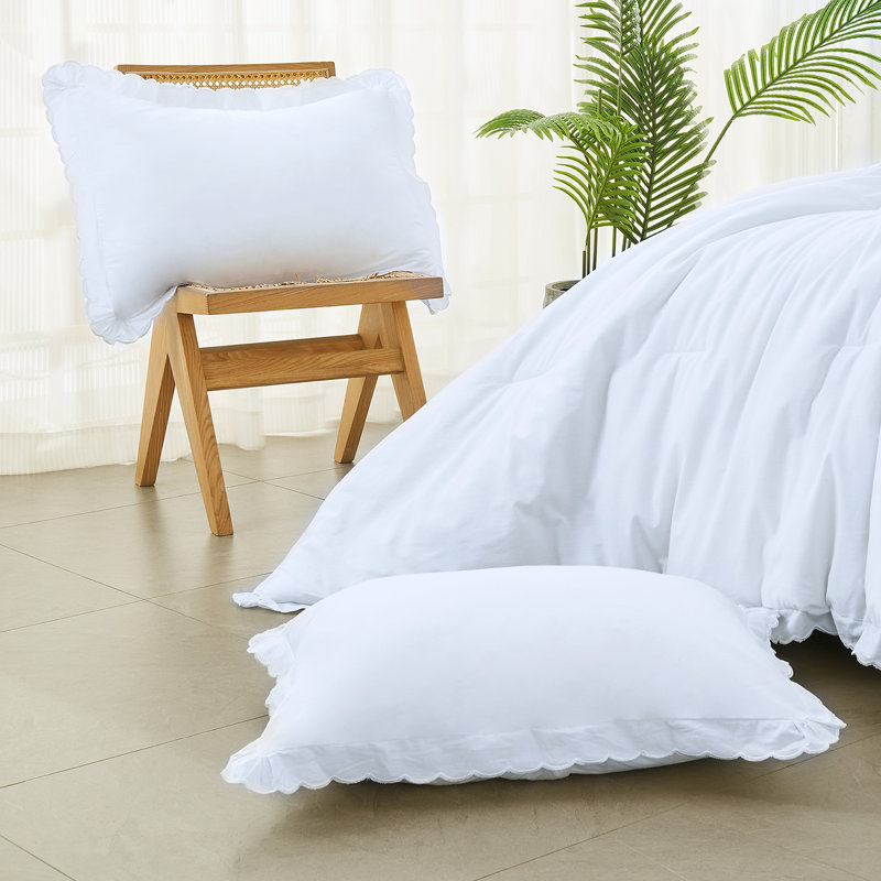 Elegant White Cotton Queen Comforter Set with Quilted Edges