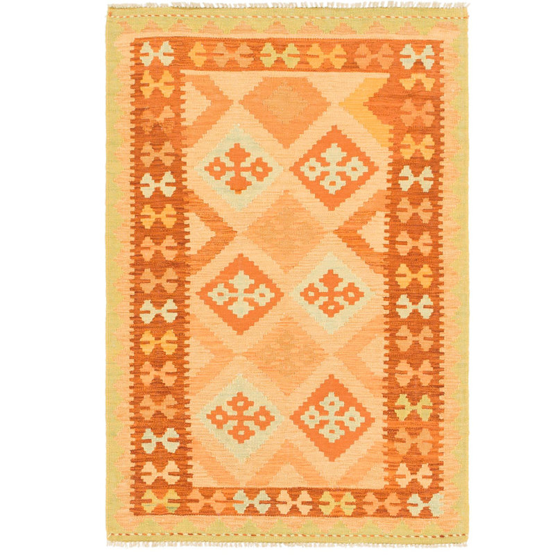 Tapis intérieur en laine rouge/orange 3 pi x 4 pi 10 po one-of-kind à la main-noué la new age Elland