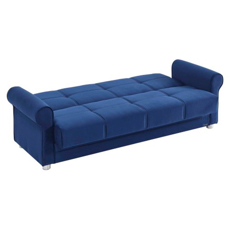 Canapé-lit en tissu avec rangement 3-en-1 Sara, Microfibre bleue, H 36,61 po x l 87,79 po x P 33,46 po