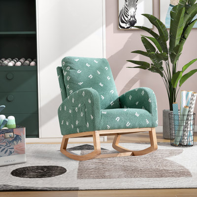 Chaise berçante moderne de 26,8 po de largeur pour chambre de bébé, fauteuil berçant d'appoint Mid-Century avec poche latérale, chaise berçante en bois à haut dossier pour le salon et la chambre de bébé