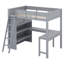 Lit mezzanine double en bois avec bureau et tablette-399196063