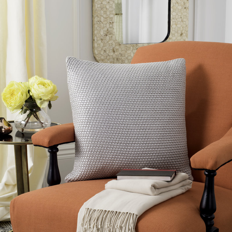 Tickled Gray Knit Cotton 20" Square Throw Pillow