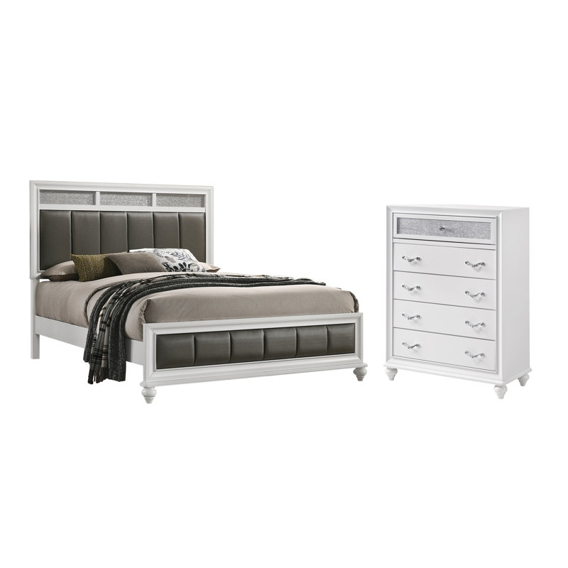 Ensemble de chambre à coucher 2 pièces avec commode Momen, Grand, Blanc / gris