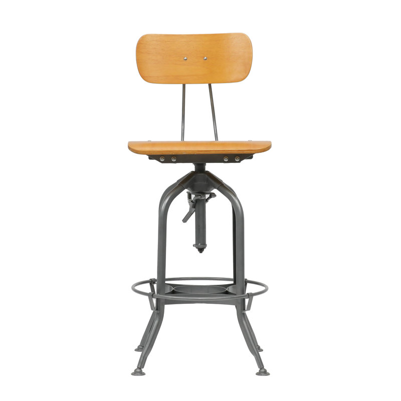 Jayriel Swivel Adjustable Height Counter Stool with Metal Frame, Light Walnut/Gray