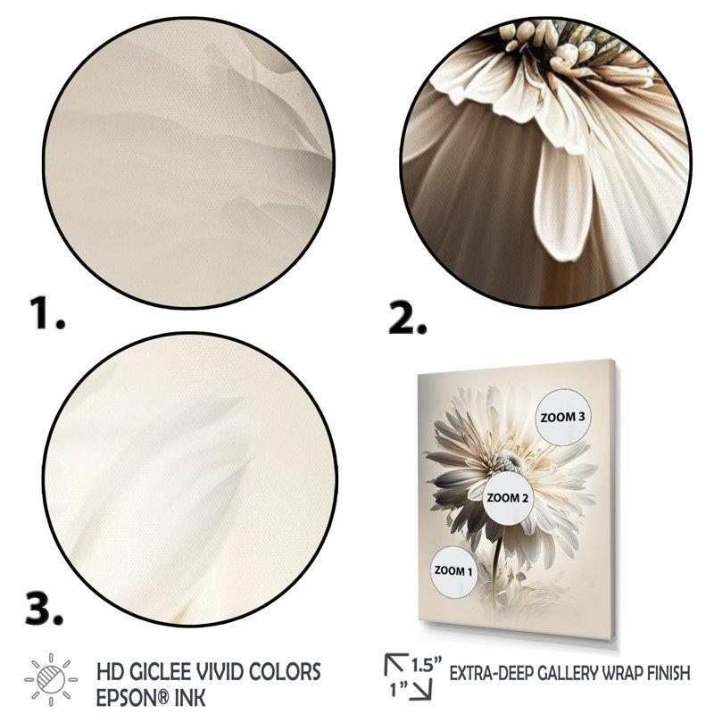 Gerbera blanche II - art mural Gerbera pour le salon, H 32 po x l 24 po, Cadre flottant brun